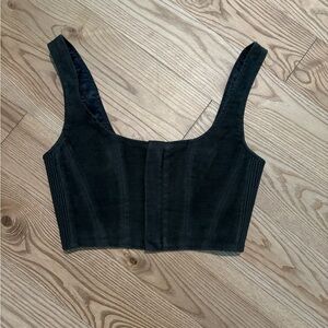 Aritzia Babaton 1-01 Dark Green Cropped Corset Top Velvet/Suede Feel